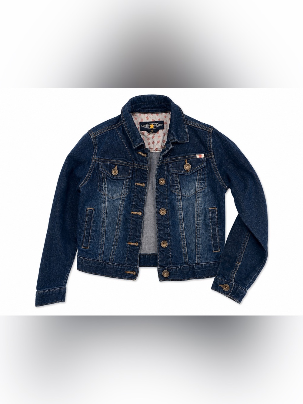 Lucky Brand Girls Denim Jacket Size Medium | Dark Wash Button Front | Like New
